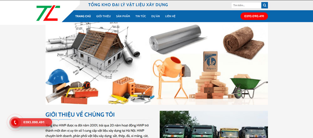 Mẫu website bán vật liệu xây dựng