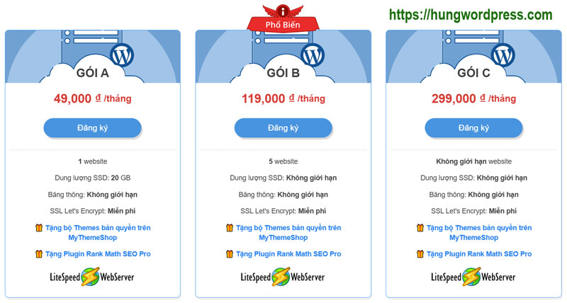 Giá thành của hosting iNet