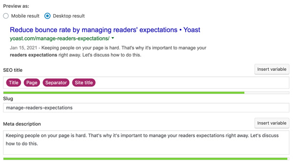 Meta descriptions - Yoast SEO Features